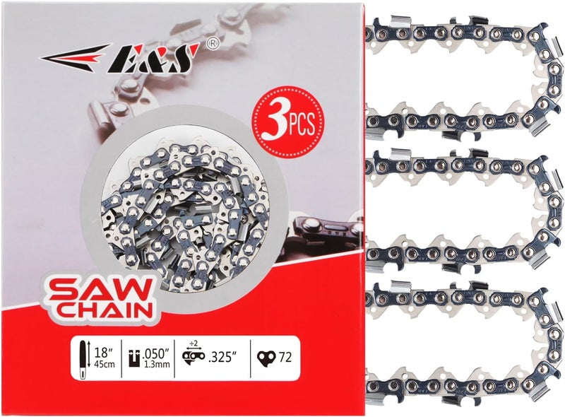 ES 3 Pack 18 Inch Chainsaw Chain .325" Pitch .050" Gauge 72 Drive Links Semi-Chisel Chain Saw Chains for Husqvarna, Poulan, Craftsman, Greenworks and More Chainsaw Brands - Image 1